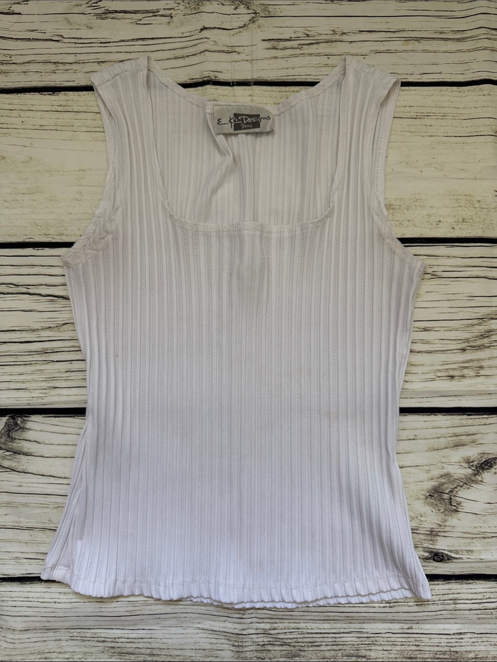 ♡ E.K. Designs Y2K White Vintage Ribbed Stretch Tank S/M
